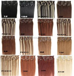 9A Clip in human hair extension straight Mix Colour Brown Blonde 16quot24quot Indian Remy Clip on hair Full Head77856403831616