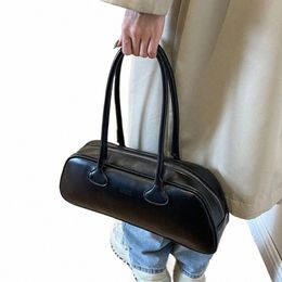 women Simple Underarm Bag Large Capacity PU Leather Vintage Armpit Bags Solid Color Stylish Cylinder Bag Single Shoulder Bag O2jL#