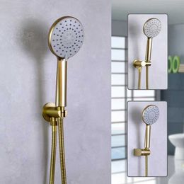 Bathroom Shower Sets Brushed gold hand shower kit with brass socket bracket in bathroom ABS plastic 3-function hand shower 1.5m stainless steel hose T240422