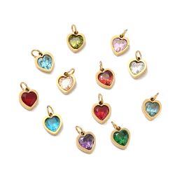 Strands 20pcs Mini 304 Stainless Steel Pendants Charms with Cubic Zirconia Jump Ring Square Heart Oval for DIY Bracelet Keychain Jewelry