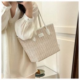 fi Weave Tote Bag Sweet Simple Shop Bag Summer Beach Straw Handbag Large Capacity Handbag Bohemian Shoulder Bag Girls A8tT#