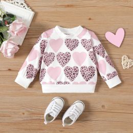 PatPat Baby Girl Allover Leopard Heart Print Longsleeve Sweatshirt Perfect for Outings and Daily Wear Basic Style 240409