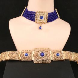 Necklaces Wedding Jewellery Women Jewellery Set Algeria Bridal Belt Metal Chain Bead Necklace Crystal Pendant Elegant Womens Necklaces Sets