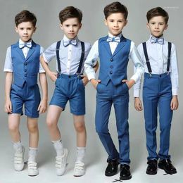 Clothing Sets Children Summer Pography Suit Kids Vest Shirt Pants Bowtie Ceremony School Uniform Boys Graduation Performance Costume