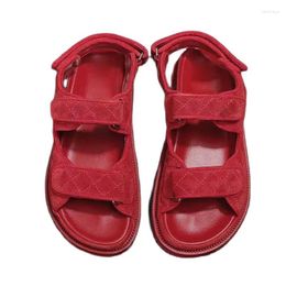 Casual Shoes 2024 Summer Beach Shoe Woman Flat Platform Hook Loop Rome Suede Leather Holiday Vacation Sandal Thick Sole