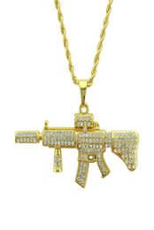 Pendant Necklaces Hip Hop Rhinestones Paved Bling Iced Out Gold CS GO Gun Pendants Necklace For Men Rapper Jewelry Drop2914192