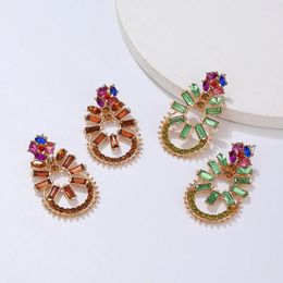 Stud Earrings Fashion Colourful Zircon Metal Female Exaggerated Jewellery Delicate Birthday Gifts