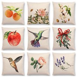 Pillow Watercolour Lovely Birds Flowers Plants Hummingbird Rose Raspberries Dill Clove Almonds Beautiful Cover Case