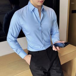 Men's Dress Shirts High Quality Modal Fabric Seamless Shirt For Men 2024 Luxury Long Sleeve Solid Business Elasticity Slim Fit Casual Tuxedo