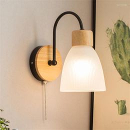 Wall Lamps Nordic Wood Art Deco Glass Living Room Children's Desk Reading Lights Bedroom Bedside Sconces Fixtures