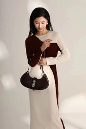 Casual Dresses High End Design Elegant Temperament Slimming Autumn Long Sleeved Sheep Wool Dress