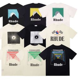 RH Designers Rhude Embroidery T Shirts for Summer Mens Tops Letter Polos Shirt Womens Tshirts Clothing Short Sleeved Large Plus 100% Cotton 00