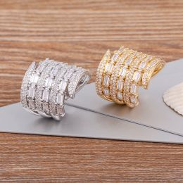Bands Nidin Luxury Zircon Open Multilayer Rings For Women Crystal Gold Plated Charm Adjustable Wedding Valentine's Day Jewellery Gift