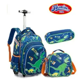 Bags 3pcs Schoolbag Set with Wheels Lunch Bag Sequins 16 Inch School Rolling Bags Wheeled Backpack Student Trolley Backpack for Boys