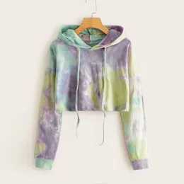 Women's Hoodies Y2k Things With Loose Casual Fashion Tie Dyed Short Hoodie Sweater Long Sleeve Top Ropa Mujer Juvenil