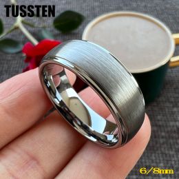 Bands Dropshipping TUSSTEN 6MM/8MM Domed Wedding Band Men Women Tungsten Plain Ring Stepped Brushed Finish Comfort Fit