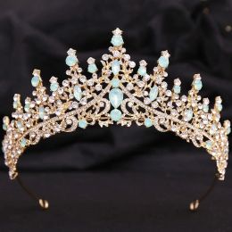 Jewelry DIEZI Wedding Crystal Headwear Green Blue Opal Crown For Women Girls Hair Accessories Queen Bridal Tiaras Party Dress Headbands