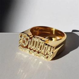 Rings 18K Gold Plated Custom Heart Name Ring TwoTone Corrosion Rings Gold Rings For Women/Men Personalised Jewellery Gift