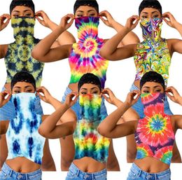 Plus Size Women T Shirt Designer Tiedye Floral Printed Vest Sleeveless Tshirt With Face Mask Brand Crop Top Luxury Lady Clothes 4198786