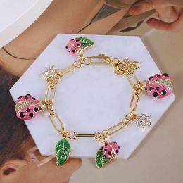 Strands Europe and America KS Fashion Creative Enamel Glaze Cute Little Insect Leaves and Flowers Falling Bracelet 2024 Spring New.