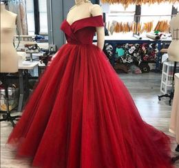 Dark Red Ball Gown Evening Dresses Off Shoulder Satin Tulle Custom Made Elegant Evening Gowns Formal Evening Dresses Formal Dress1892362