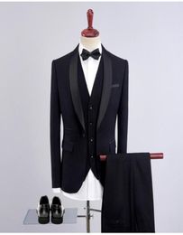 Custom Made Black Wedding Suits for Men Satin Shawl Lapel Slim Fit Burgundy Blazer Royal Blue Groom Tuxedos Bridegroom Outfit 3Pie4237673