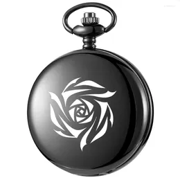 Pocket Watches Abstract Rose Design Carving English Alphabet Face Watch A Belt Chain Black Quartz Birthday Perfect Gift