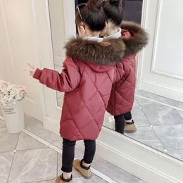 Down Coat Fashion Fake Fur Kid Girls Warm Jacket Youth Zipper Hoodie Outwear Baby Cotton-padded Winter Thicken Mid-length Coats