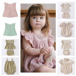 T-shirts Newborn Baby Girl Clothes Kids Embroidered Dress 2023 Summer New Cotton Princess Shirts and Shorts Twopiece Set Rompers Outfit