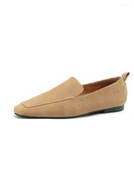 Dress Shoes Women Simple Square-toe One-slip Loafers Grandma Sheepskin Flat Casual And Comfortable 2024 Spring Style