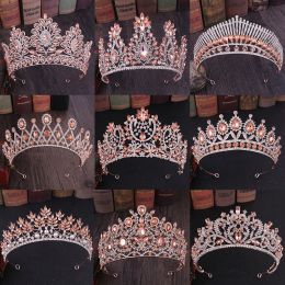 Jewellery Fashion Rose Gold Peach Colour Crystal Rhinestone Wedding Hair Accessories Queen Princess Diadems Women Tiara Crown Head Jewellery