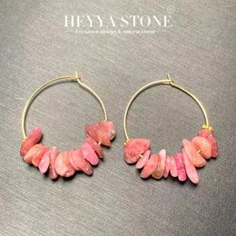 Hoop Earrings HEYYA STONE Natural Pink Tourmaline Simple Classic Round Circle Gemstone Jewelry Handmade Stainless Steel