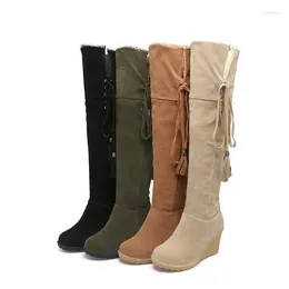 Boots Big Size Have A Round Head Over The Knee Thin High Heels And Lace Jackets.