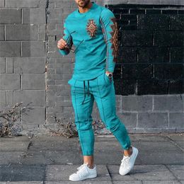Breathable Long Sleeved T ShirtTrousers Casual Tracksuit 2 Piece Suit 3D Print Trend Fashion Men Clothes Set High Quality 240408
