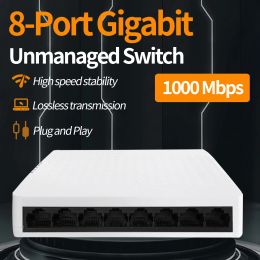 Switches Gigabit Network Switch 1000Mbps 8 Port Unmanaged Ethernet LAN Hub Desktop Type for IP Camera,CCTV, Computer, Wifi, AP