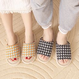Slippers for men and women in spring and autumn thick soles for household use sweat wicking and breathable and cotton and linen slippers for all seasons at home