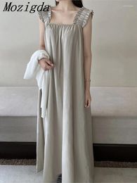 Casual Dresses Summer Sleeveless Slip Dress Women Korean Style Loose Ruffle Fashion Pleated Ladies Woman Long