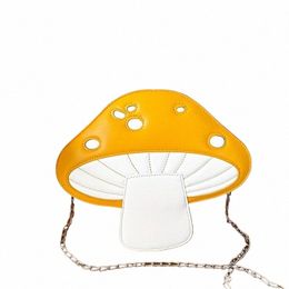 new Floral Animal Print Mushroom Crossbody Bag Kawaii Cvertible PU Leather Purse with Detachable Chain Strap and Zip Closure U18Z#