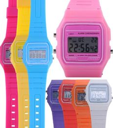 Multi Candy Colour Alarm Stopwatch Fashion Digital Rubber Silicone Wrist Watch Girls Ladies Women CHMH1055923153