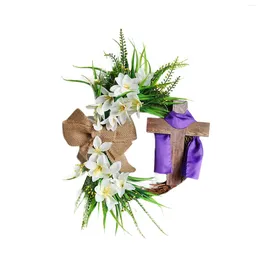 Decorative Flowers 0 Easter Wreath With Cross Rustic Grapevine Bow Decorations Decor Room Decoration Accessories