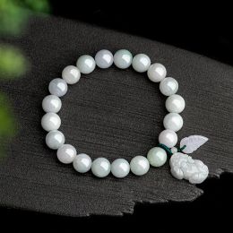 Strands Natural Myanmar A Jadeite Pixiu Became Rich Overnight Hand String Ice Seed Jade Beads Bracelet Women's Jewelry Wholesale