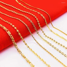 Pendants 14K Yellow Gold Water Wave 45 Cm Chain Clavicle O Shape Car Flower Twist Round Bead Collares Mujer Bijoux Femme Necklace