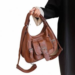 leftside Fi Leather Shoulder Bag for Women 2023 Tend Female Simple Underarm Bag Lady Belt Buckle Handbags and Purses l21E#