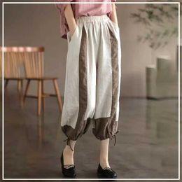 Frauenhose Capris 2024 Sommer Mode Minimalist Retro Farbe Blockierende lässige lockere übergroße Baumwollwäsche Harlan Damenhose Y240422