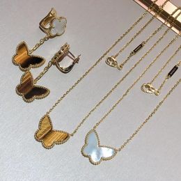 luxury brand cute butterfly clover designer necklaces for women 18k gold tigereye stone short choker necklace rings bracelets earrings top grade jewelry gift