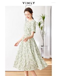 Party Dresses Vimly Cotton Green Floral Print Summer Women 2024 Frenchy Romantic Short Sleeve Swing Flowy Female Midi Dress