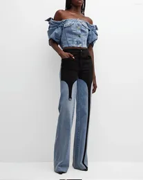 Women's Jeans Contrast Colour Luxury Patchwork 95%Cotton Above Female's Leggings Wholesale Washed Striaght Pants Straight Deinim
