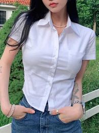 Men's Shirts White summer button up shirt preparatory style lapel short sleeved basic cut ultra-thin shirt pocket yq240422