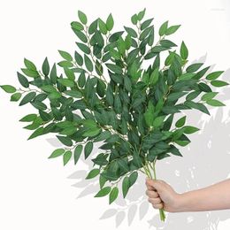 Decorative Flowers Italian Ruscus Greenery Stems Artificial Green Leaf Garland Vine Hanging Spray For DIY Wedding Arch Bouquet Table Home