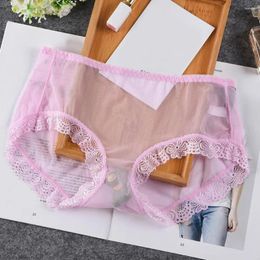 Women's Panties Women Underpants Floral Lace Mid Waist Ultra Thin Sheer Mesh Underwear Breathable Sexy Ladies Briefs For Daily